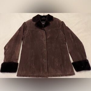 🔥Real Suede🔥Chocolate Brown Leather & Fur Jacket Coat XL Women’s Like New
